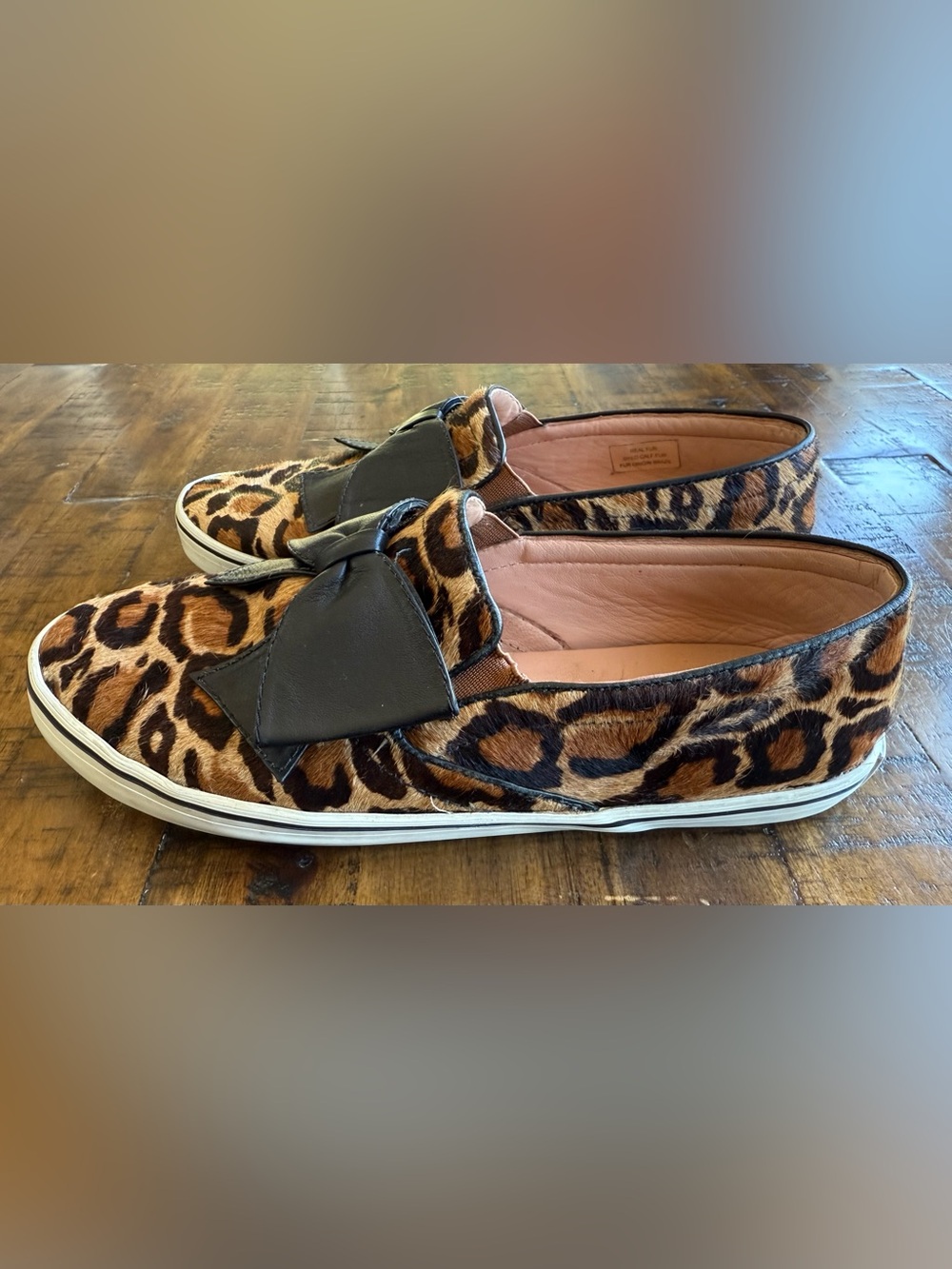 Kate Spade Animal Print Fur Bow Tennis Sneakers Calf Hair Size 8.5 Rare